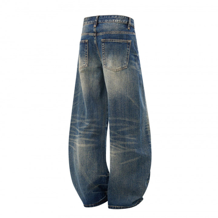 Damen High-Waist Ballon-Jeans mit Used-Waschung und weitem Statement-Bein Drune