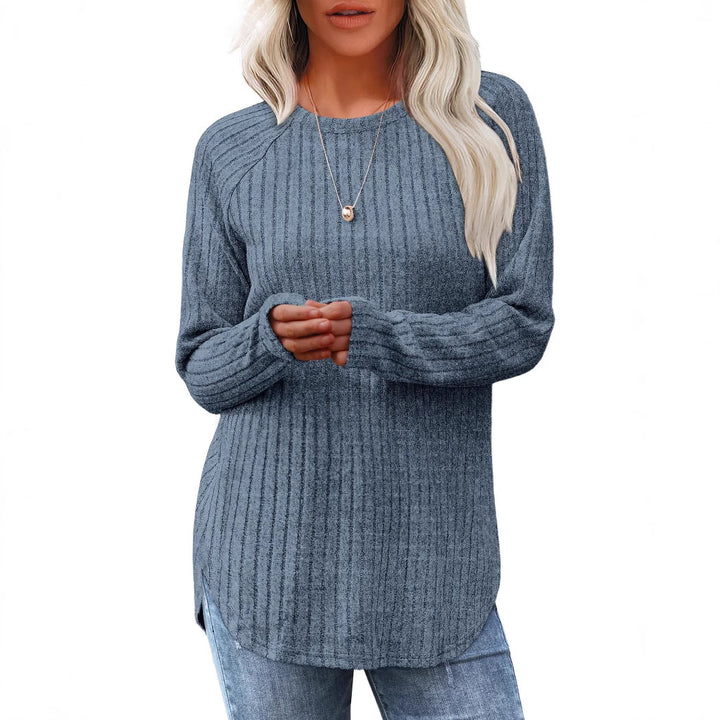 Damen gerippter Strickpullover mit Rundhalsausschnitt Oversize-Passform und Seitenschlitzen Drune