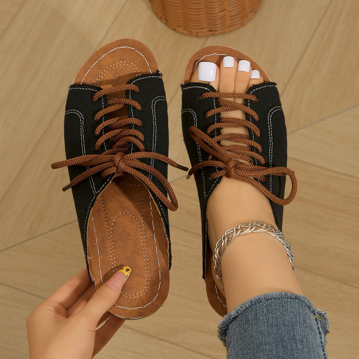 Damen bequeme Freizeit-Sandalen mit Schnürung und atmungsaktiver Textiloberfläche Drune
