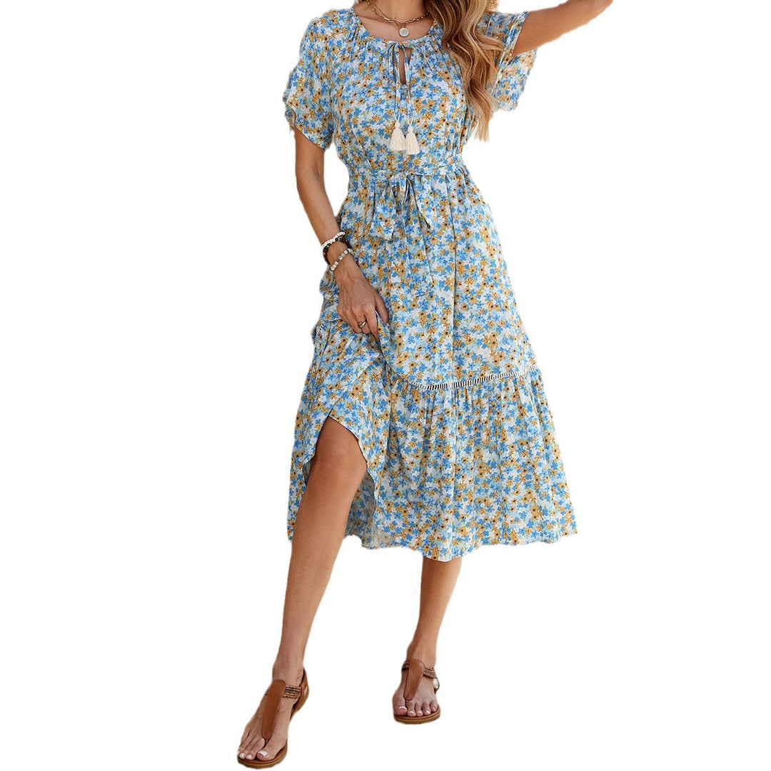 Damen Midikleid mit floralem Design und Rüschendetails Drune