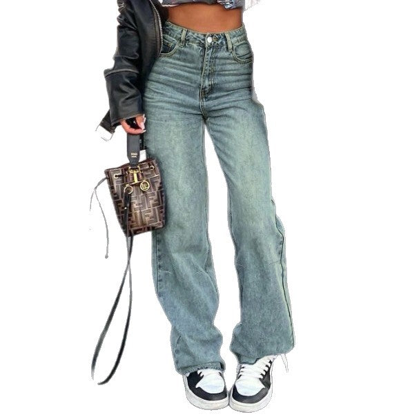 Damen High-Waist Weite Vintage-Denim Baggy-Jeans mit entspanntem Schlag Drune