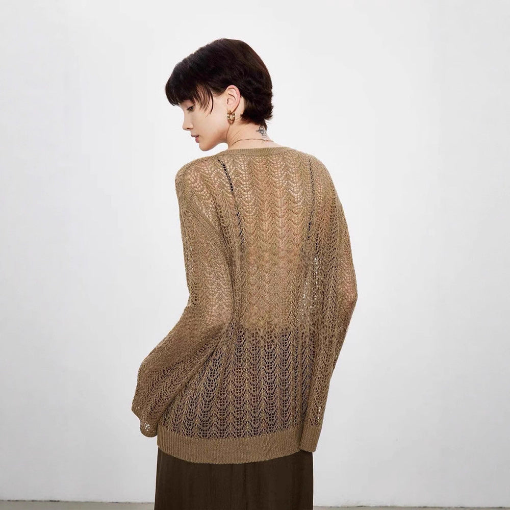Damen luftiger Strickpulli mit raffiniertem Auschnitt Drune