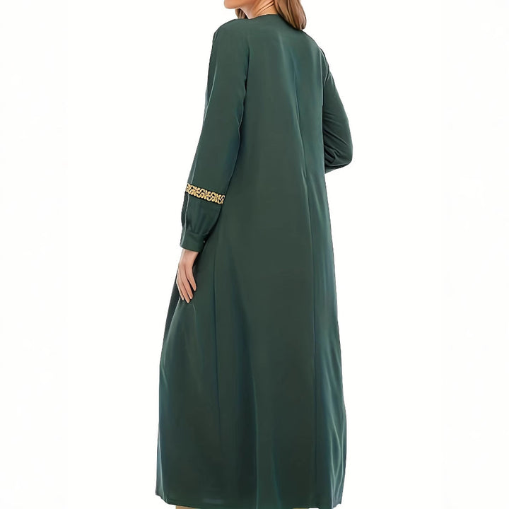 Damen Kaftan-Kleid mit eleganten Goldakzenten und langen Ärmeln Drune