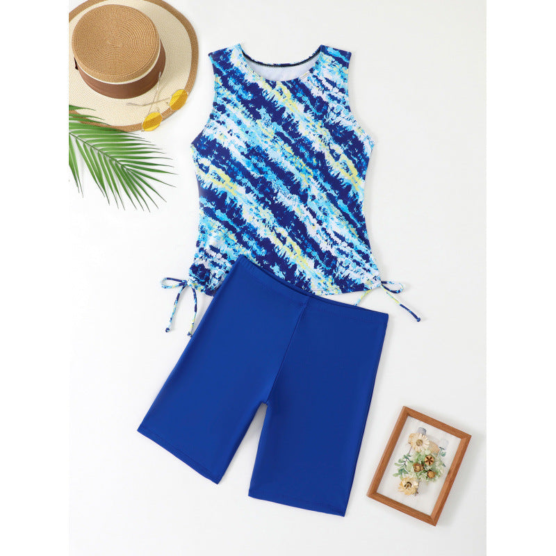 Damen Sportliches Tankini-Set mit modischem Wasserfarbmuster und bequemen Shorts Drune