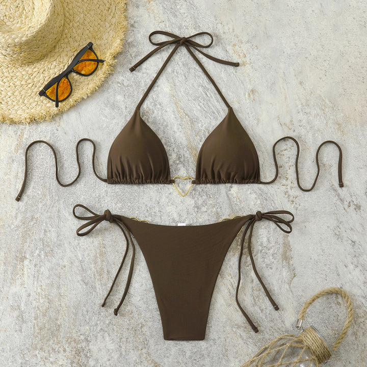 Damen Triangel-Bikini-Set mit Herz-Detail und verstellbaren Bindebändern Drune