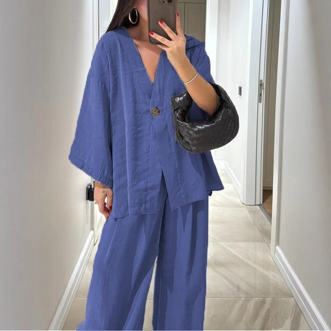 Damen lässiges Two-Piece Set mit oversized Schnitt und Knopfverschluss Drune