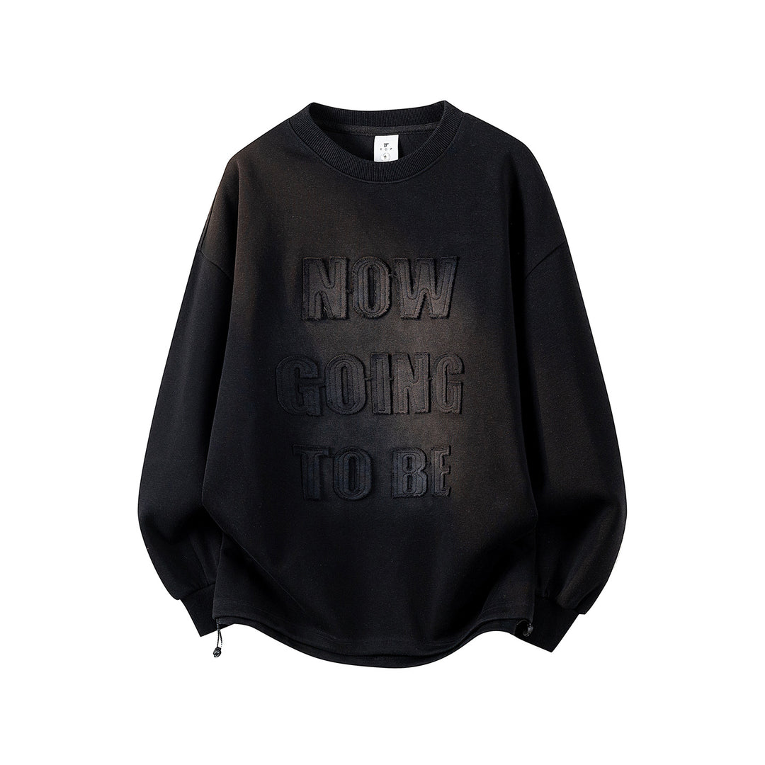 Damen Oversize-Sweatshirt mit gesticktem Schriftzug, abgerundetem Saum & überschnittener Schulter Drune