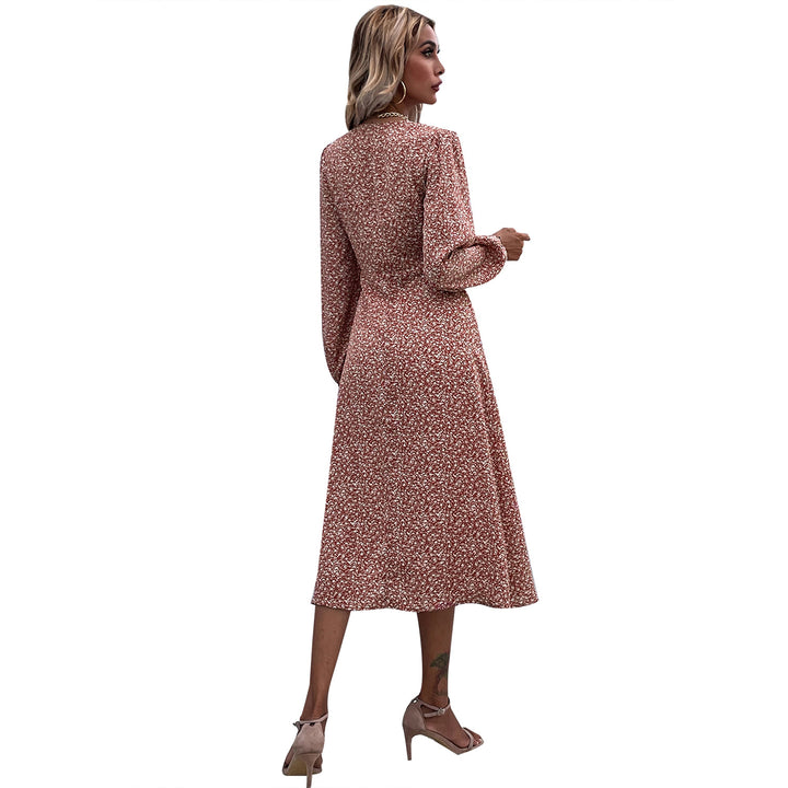 Damen Midi-Kleid mit floralem Musterdruck und elegantem Knopfdesign Drune