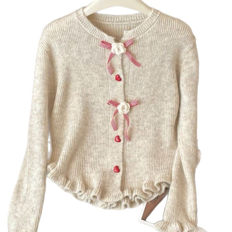 Damen Strickjacke mit dekorativen Blumenmotiven Drune