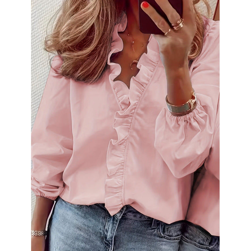Damen Bluse mit Rüschendetails und elegantem Stehkragen Drune