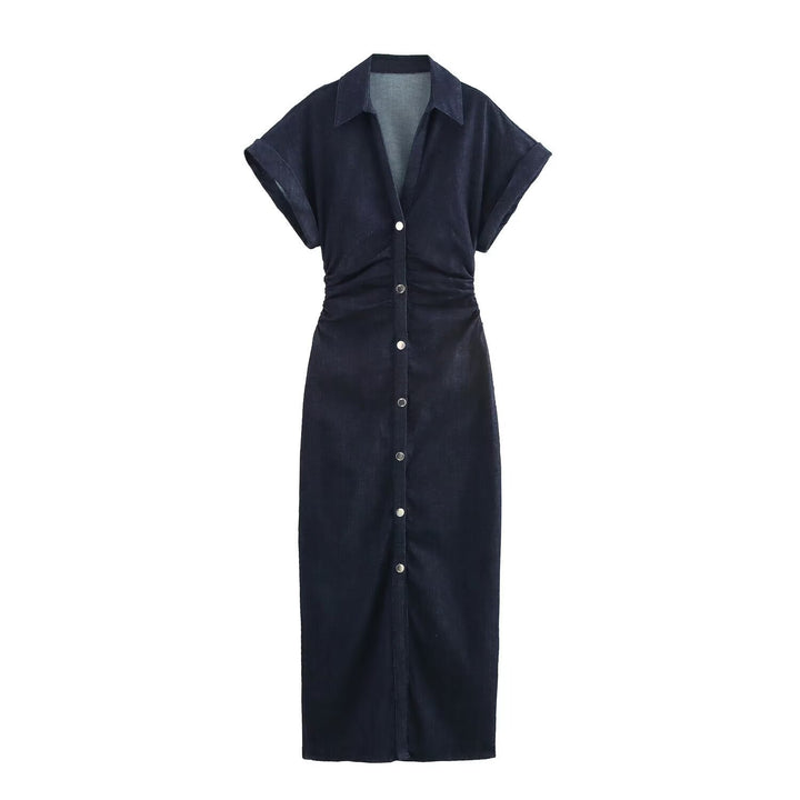 Damen Hemdblusenkleid mit kurzen Ärmeln und praktischen Taschen Drune