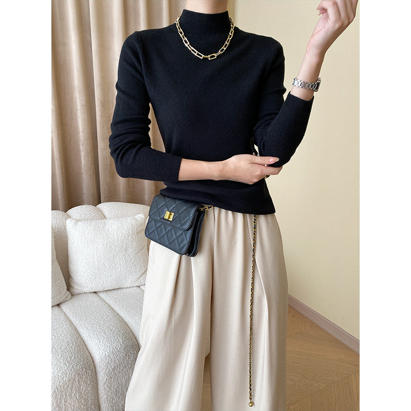 Damen eleganter Feinstrickpullover mit hohem Kragen Drune