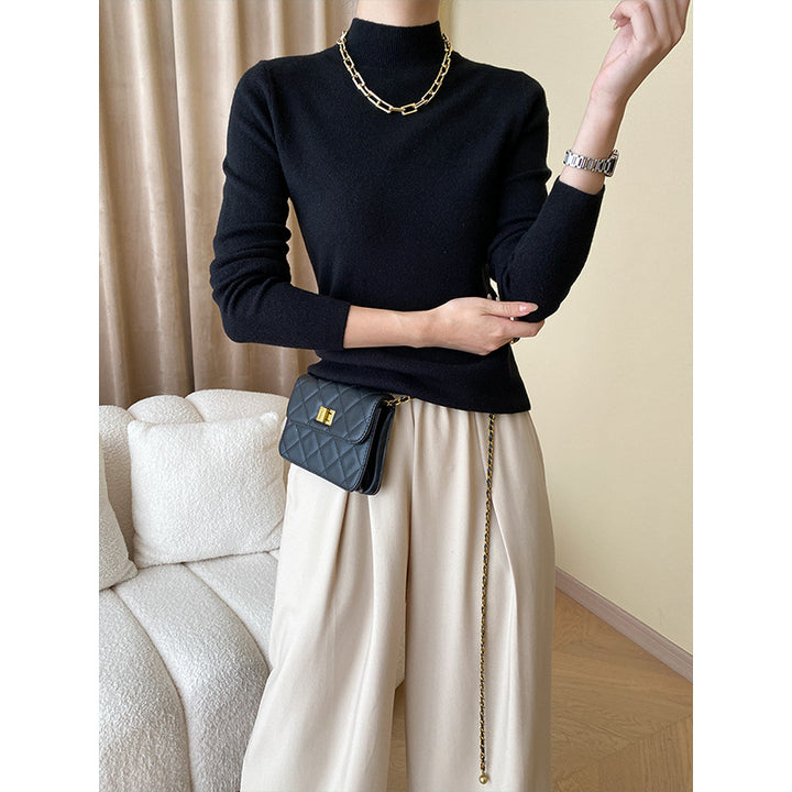 Damen eleganter Feinstrickpullover mit hohem Kragen Drune