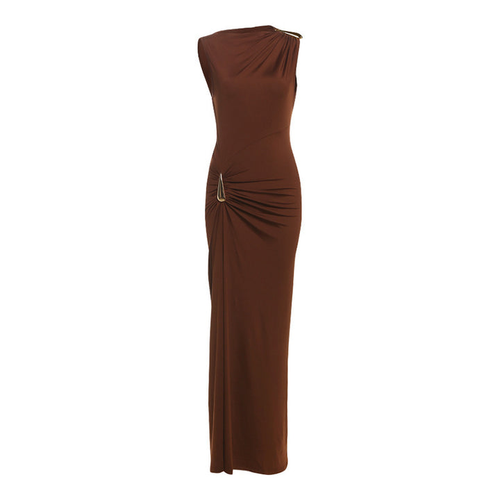Damen Figurbetontes Maxikleid mit asymmetrischem Design und eleganten Raffungen Drune