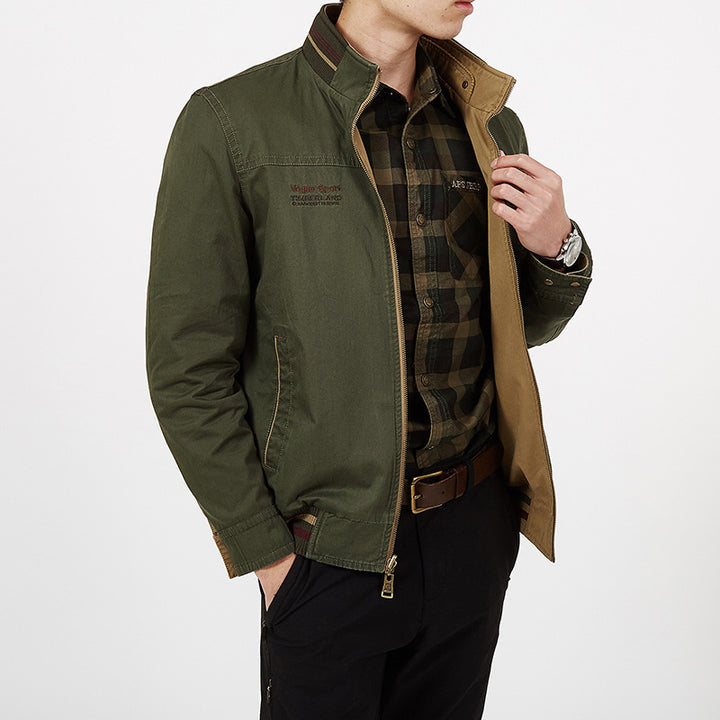 Herren Übergangs-Fieldjacke aus gewachstem Canvas mit Stehkragen und verdecktem Reißverschluss Drune