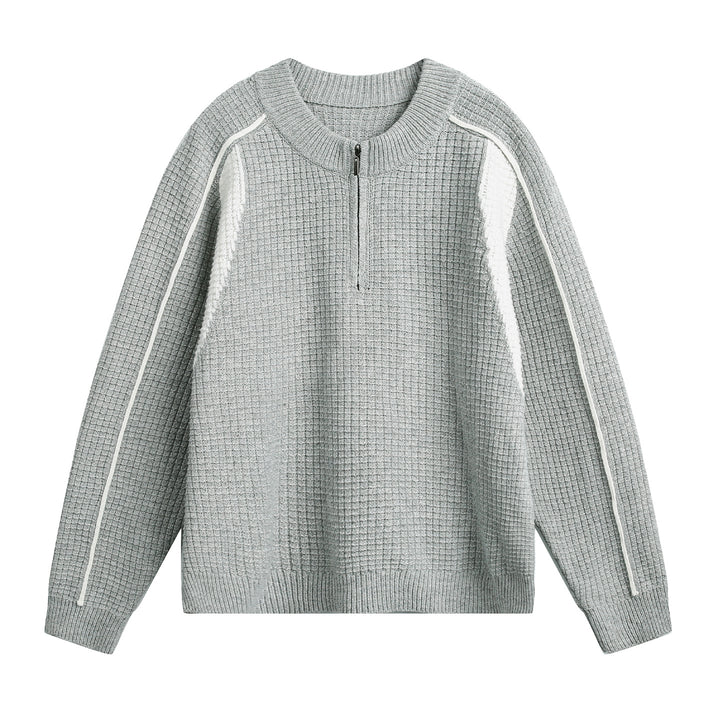 Herren Grobgestrickter Waffel-Strickpullover mit Halbzip und Kontrastpasse Drune
