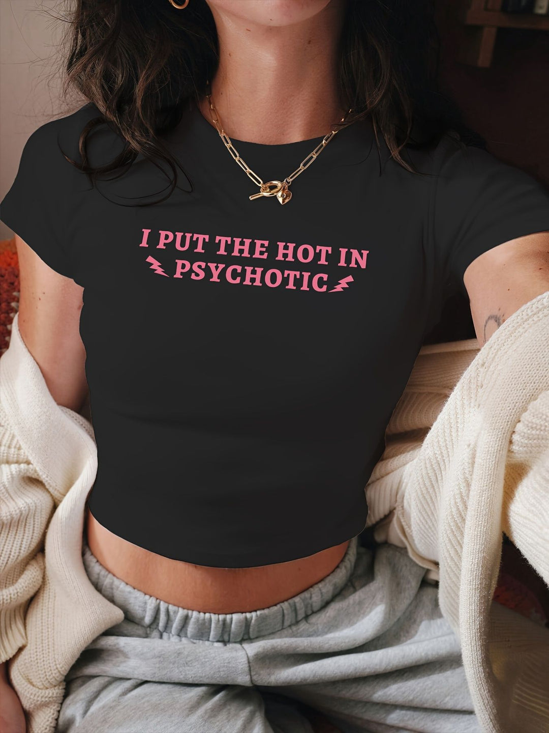 Damen Crop-T-Shirt mit fröhlichem Kirschmotiv Drune