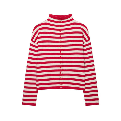 Damen Gestreifter Cropped-Strickcardigan mit Knopfleiste und Stehkragen Drune