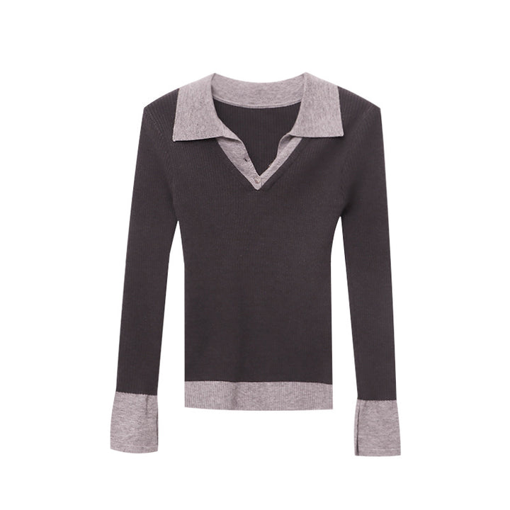 Damen figurbetontes Longsleeve mit elegantem Kragen Drune