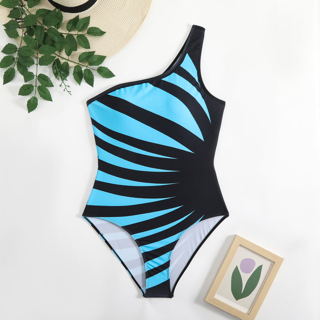 Damen Einteiliger Badeanzug mit asymmetrischem Design und trendigem Grafikmuster Drune