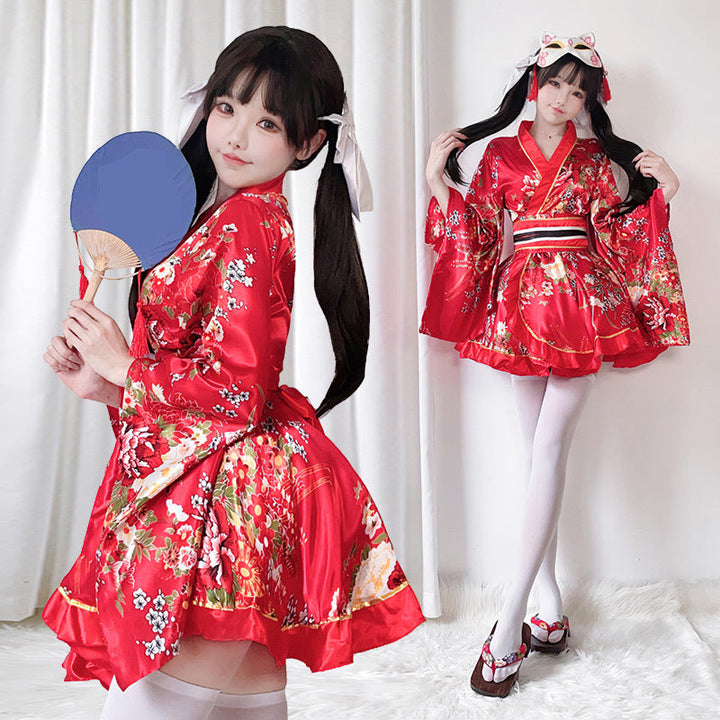 Damen Kimono-Kleid mit eleganter Schärpe und weitem Ärmel Drune