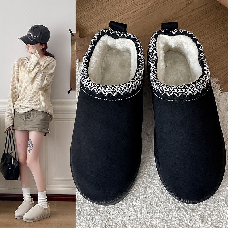 Damen Gefütterte Schlupf‑Hausschuhe im Bootie‑Stil mit Kunstfellfutter und dekorativer Zierborte Drune