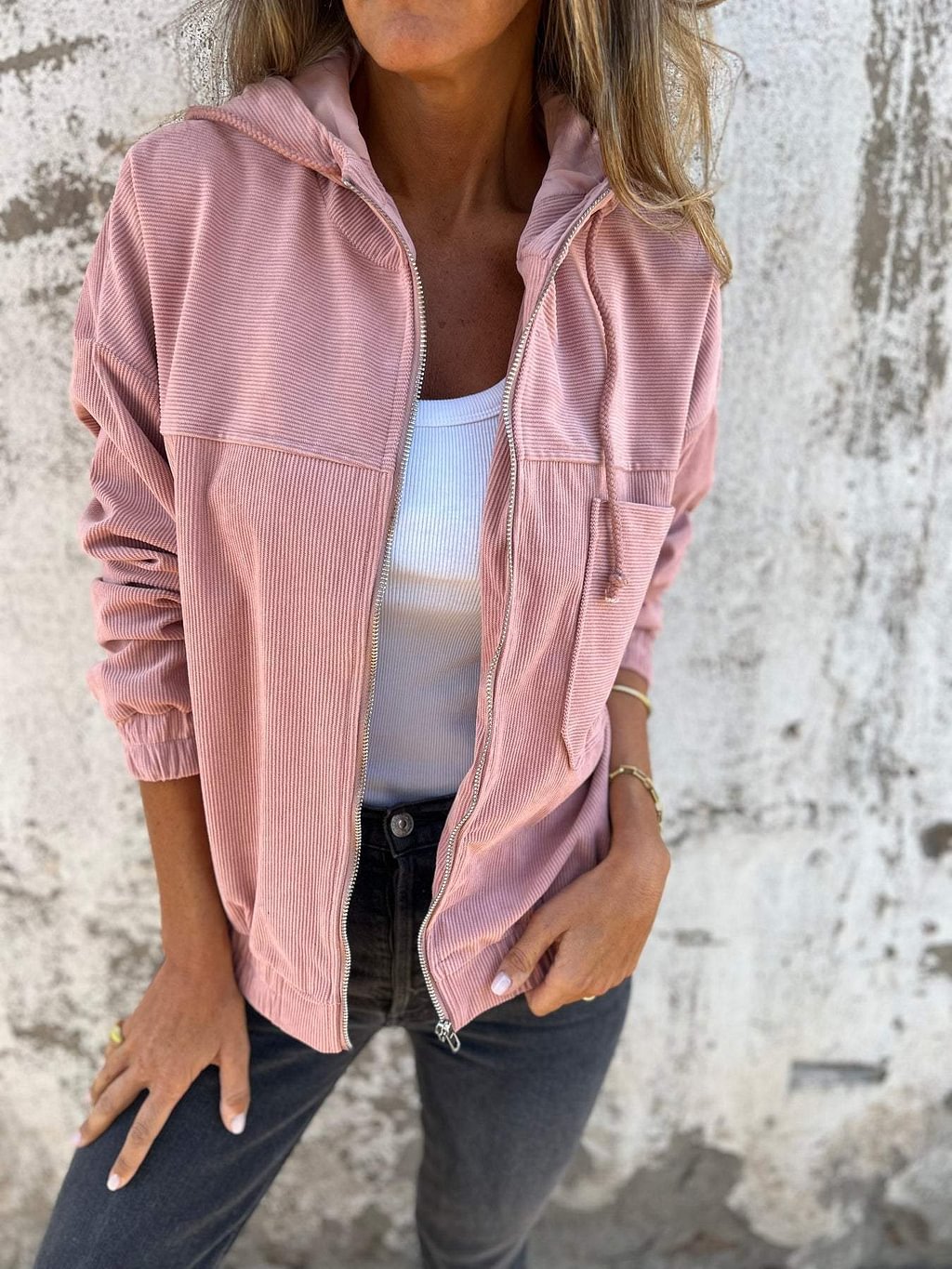 Drune | Cord Softshell Kapuzenjacke mit Reißverschluss