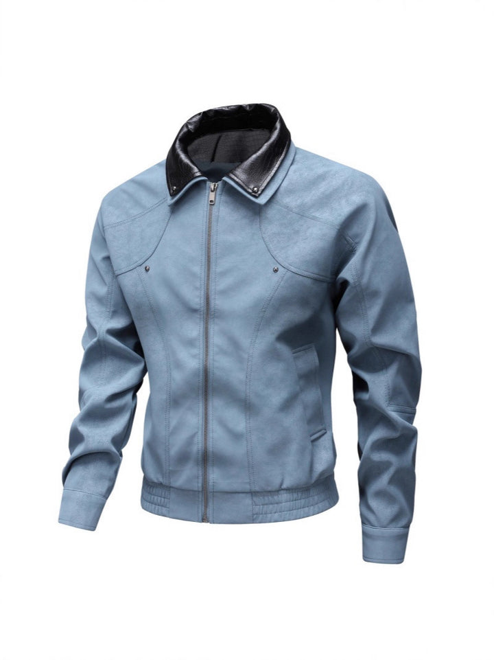 Herren Vintage-inspirierte Kunstleder-Blousonjacke mit kontrastkragen Drune
