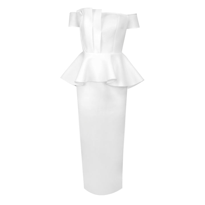 Damen Elegantes Peplum Kleid mit schulterfreiem Oberteil Drune