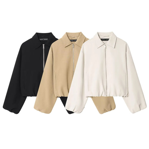 Damen nan cropped Blousonjacke mit Hemdkragen, verdecktem Metallreißverschluss und elastischem Saum Drune
