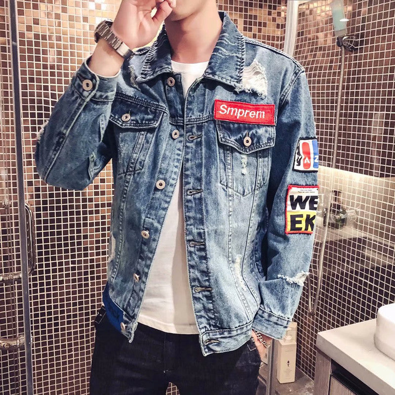 Herren Modische Denimjacke mit gesticktem Design Drune