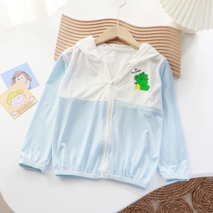 Unisex nan leichte Kinder-Softshelljacke mit Kapuze, Reißverschluss und niedlichem Dino-Print  Drune
