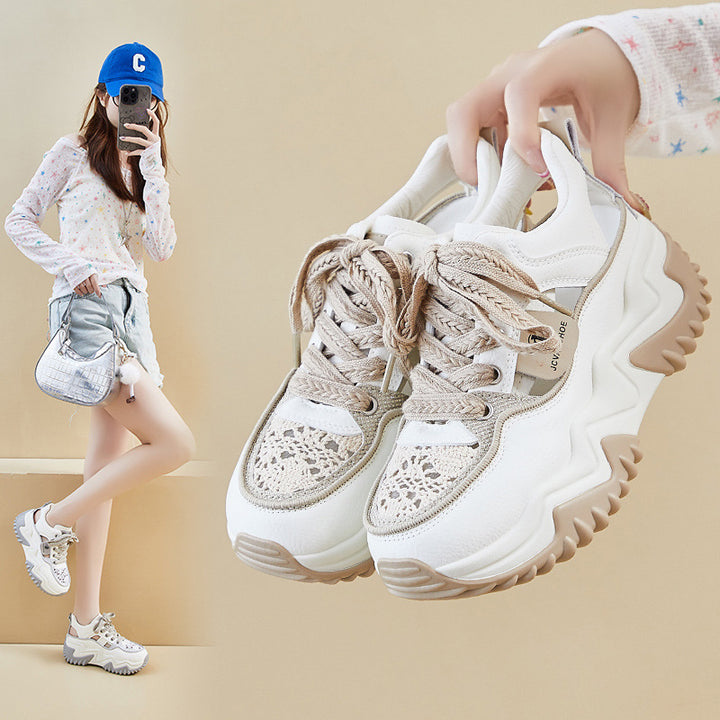 Drune - Damen atmungsaktive vulkanisierte Plateau-Sneaker mit dickem Boden