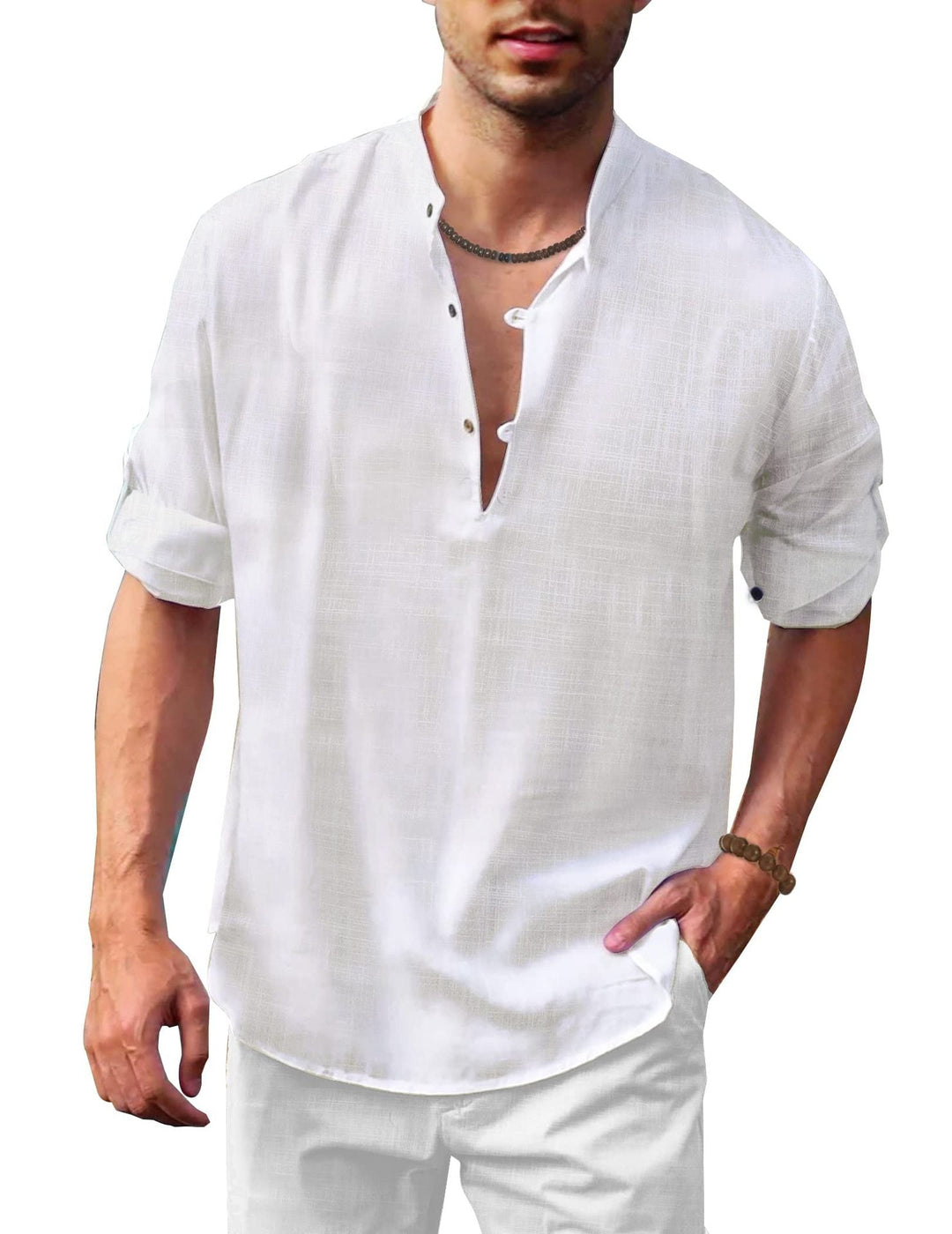 Herren lässiges Leinenhemd mit kurzes Arm und Knopfdetail Drune