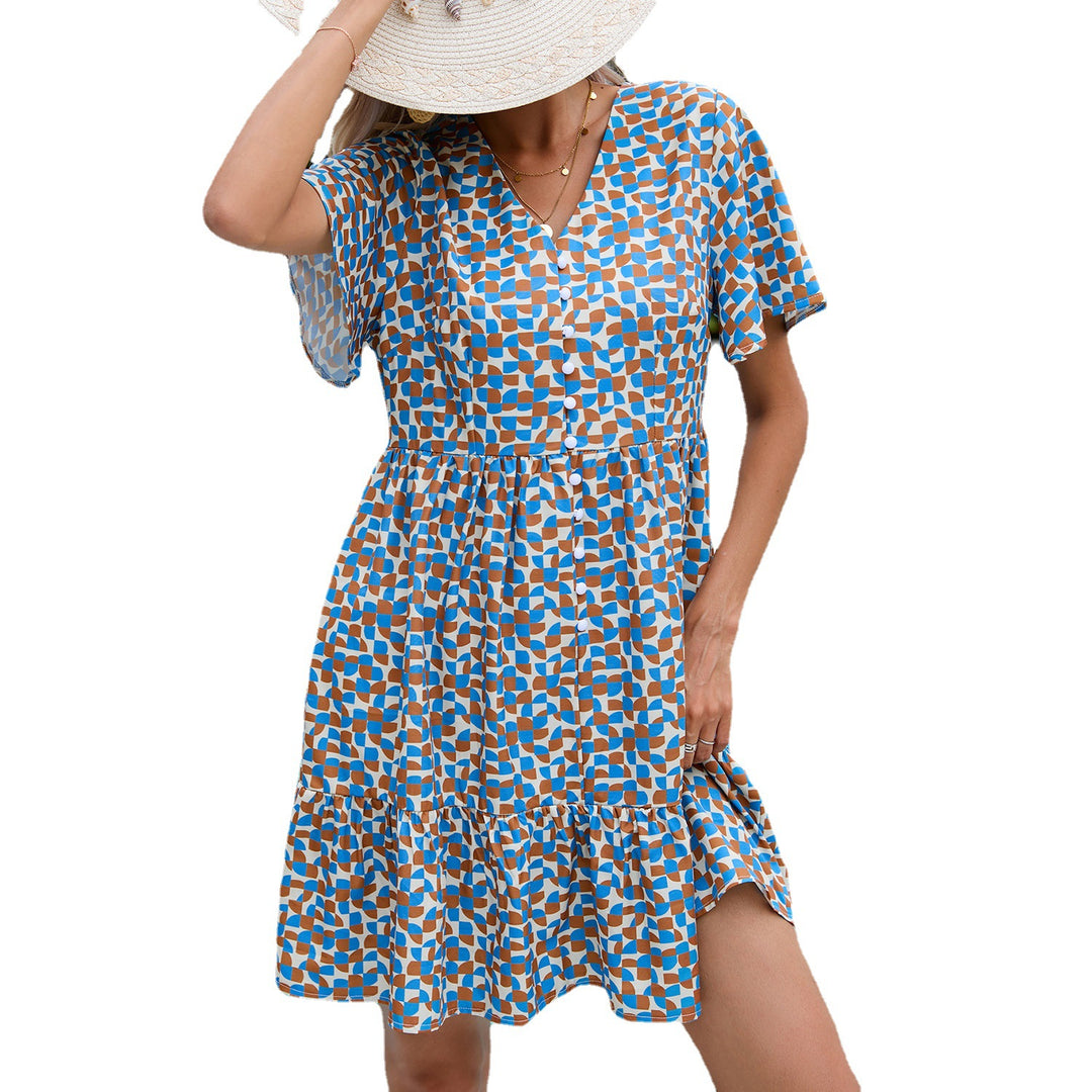 Damen lockeres Sommerkleid mit V-Ausschnitt und asymmetrischem Saum Drune