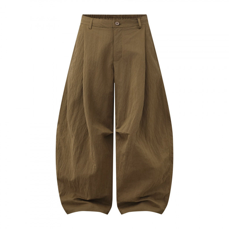 Damen Weite Ballonhose aus Baumwollmischung mit hohem Bund und elastischem Rückengummi Drune