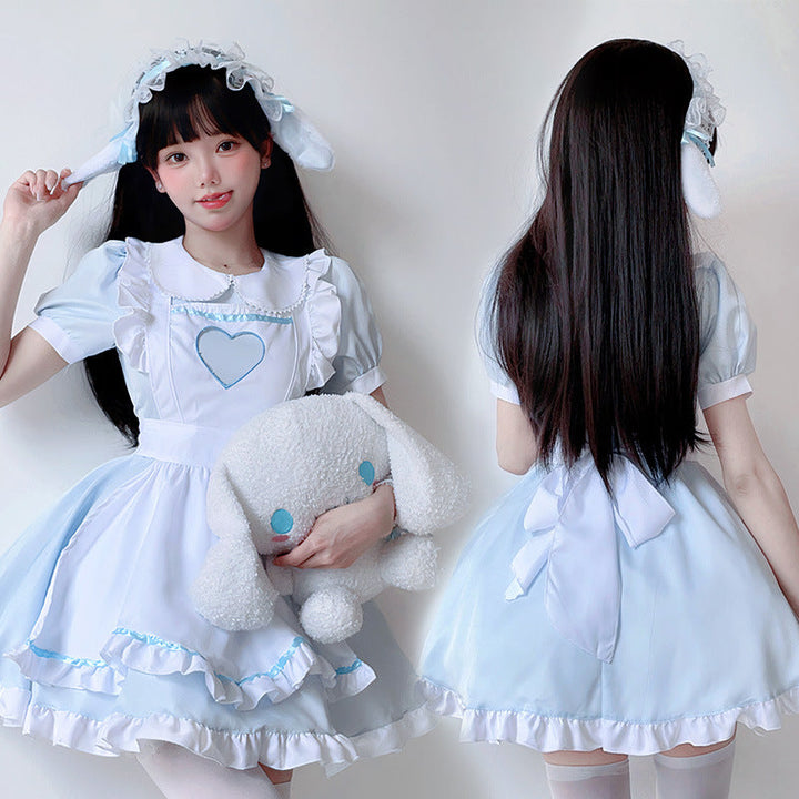 Damen verspieltes Kostümkleid im Lolita-Stil mit Rüschendetails und Kräuseln Drune