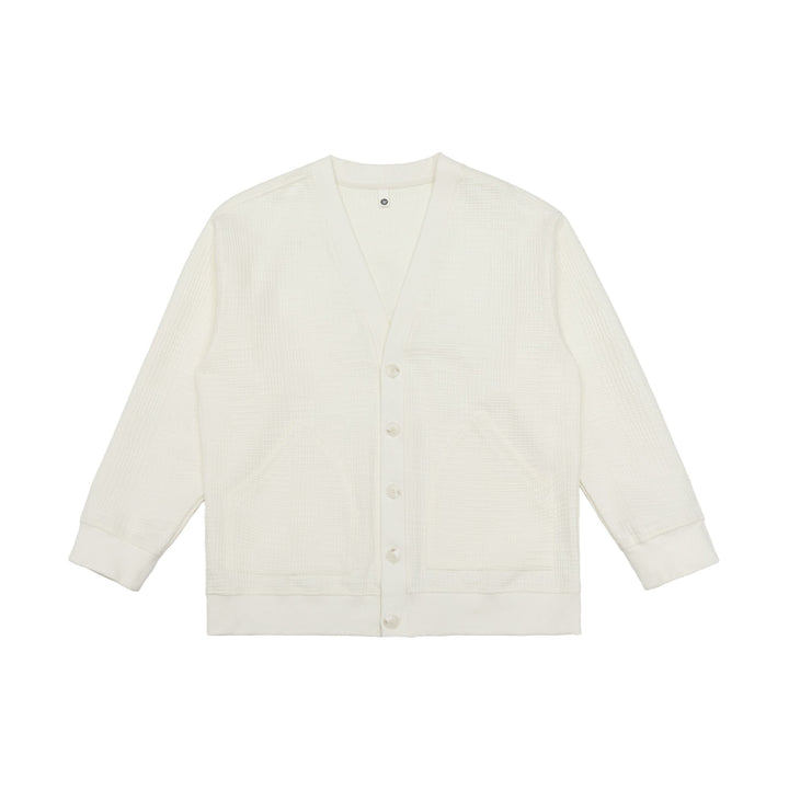 Unisex Waffelstruktur-Cardigan mit V-Ausschnitt, Knopfleiste und aufgesetzten Eingrifftaschen Drune