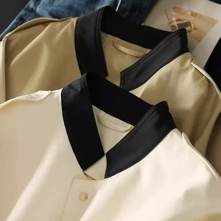 Damen Modische Jacke mit Stehkragen und Knopfleiste Drune