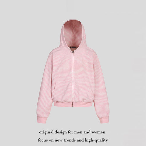 Damen Kurz geschnittene Kapuzen-Sweatjacke mit kurzem Bund, Streifenstruktur und Reißverschluss Drune