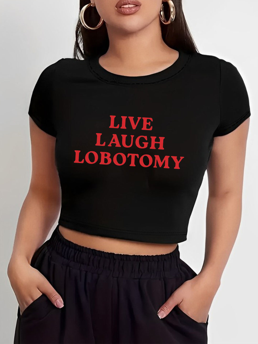 Damen Crop-T-Shirt mit fröhlichem Kirschmotiv Drune