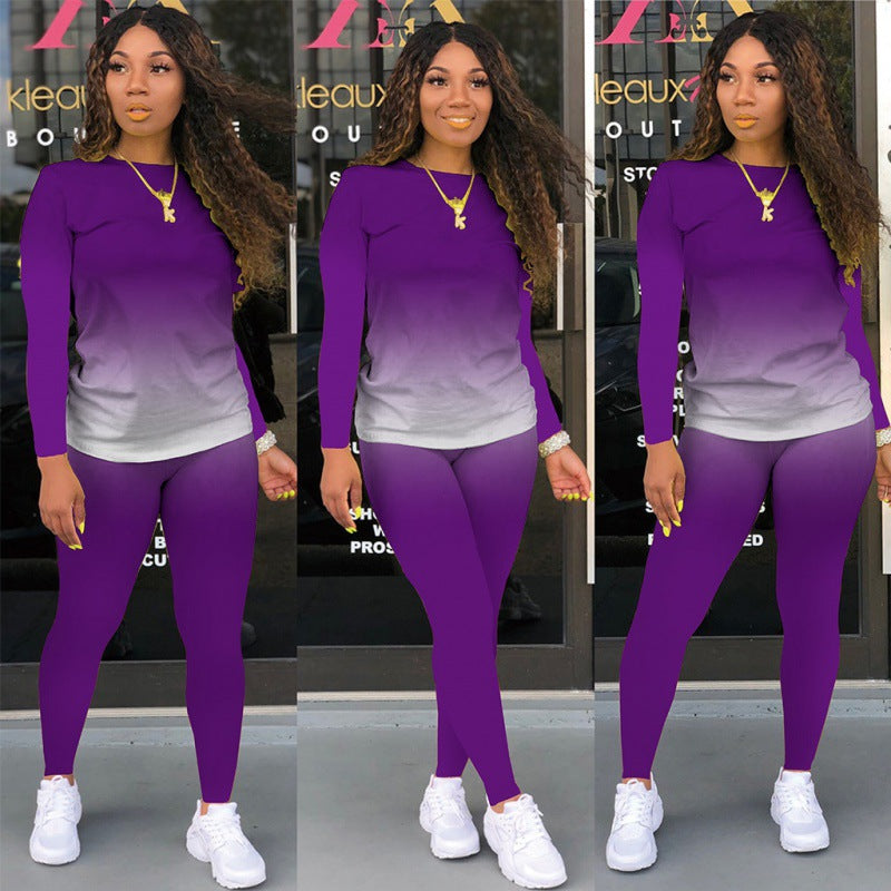 Damen Zweiteiliges Stretch-Set mit Langarmshirt und High-Waist-Leggings Drune