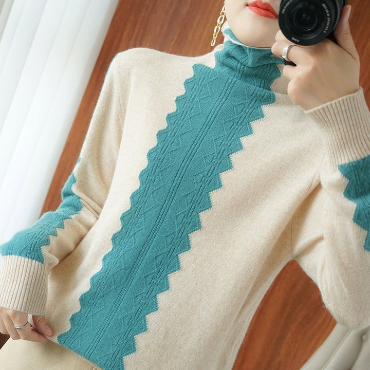 Damen Premium-Rollkragenpullover aus Feinstrick mit zentrierter Ajour‑Zopfstruktur Drune