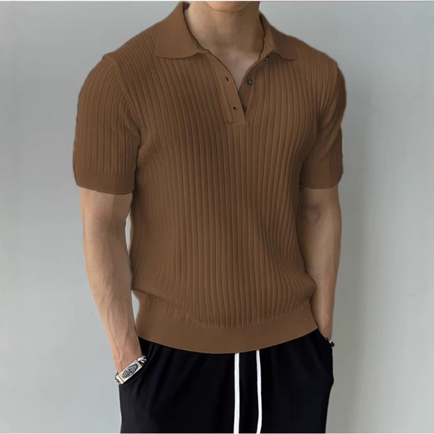 Herren Elegantes Kurzarm-Strickpoloshirt mit Rippstruktur Drune