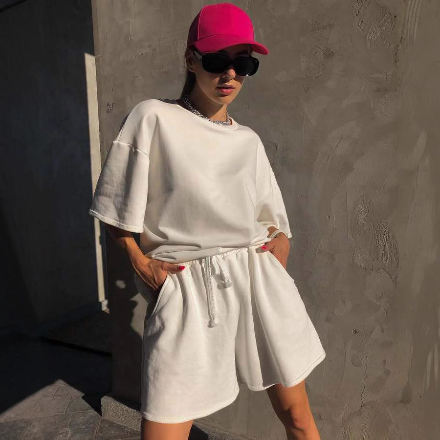 Damen lässiges Oberteil und Shorts-Set mit Knopfdetails Drune