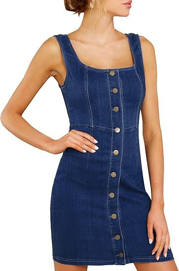Damen Enganliegendes Jeanskleid mit durchgehender Knopfleiste und quadratischem Ausschnitt Drune