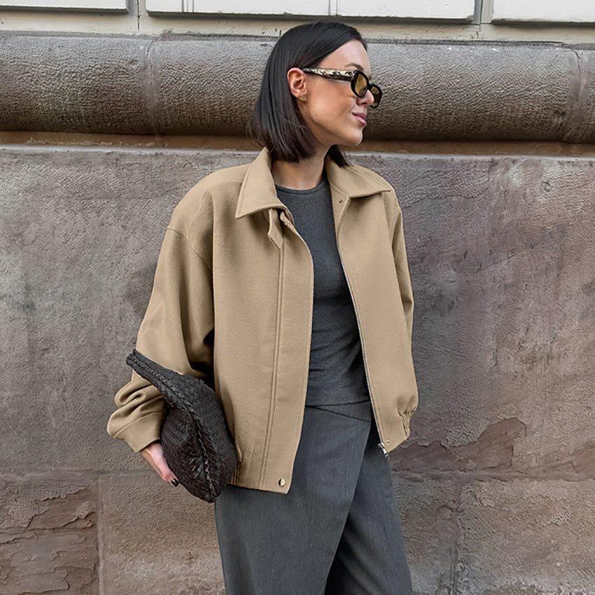 Damen Oversized Baumwolljacke mit Stehkragen und praktischen Taschen Drune