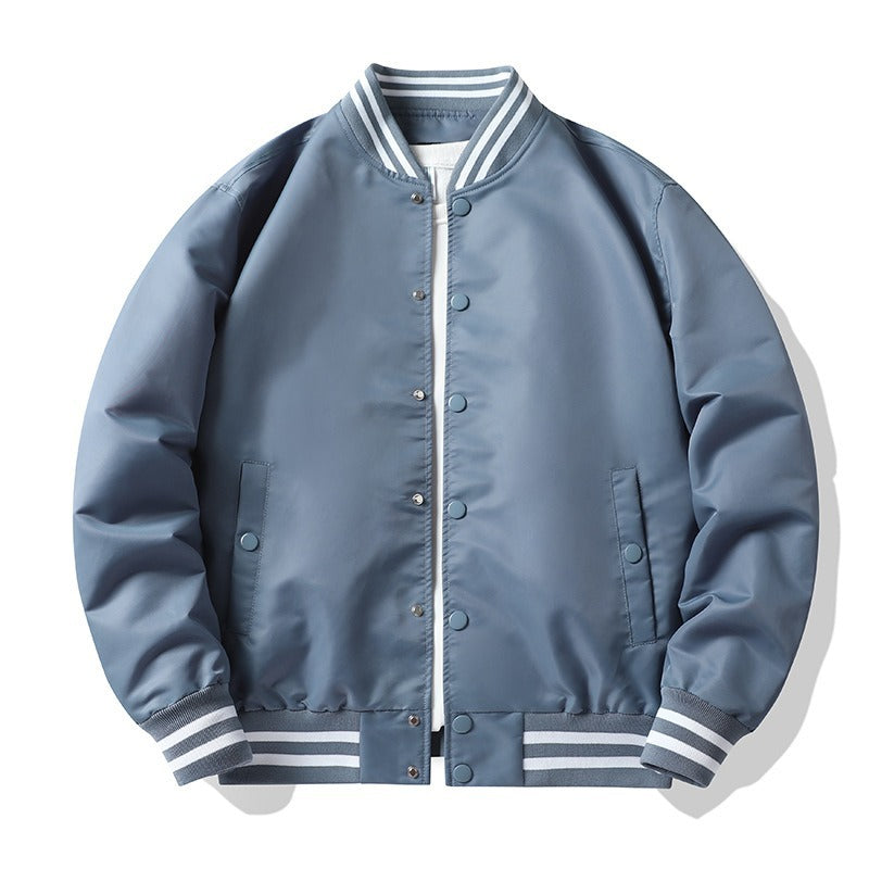 Men's  retro-striped collar varsity snap-front satin-effect bomber jacket Drune