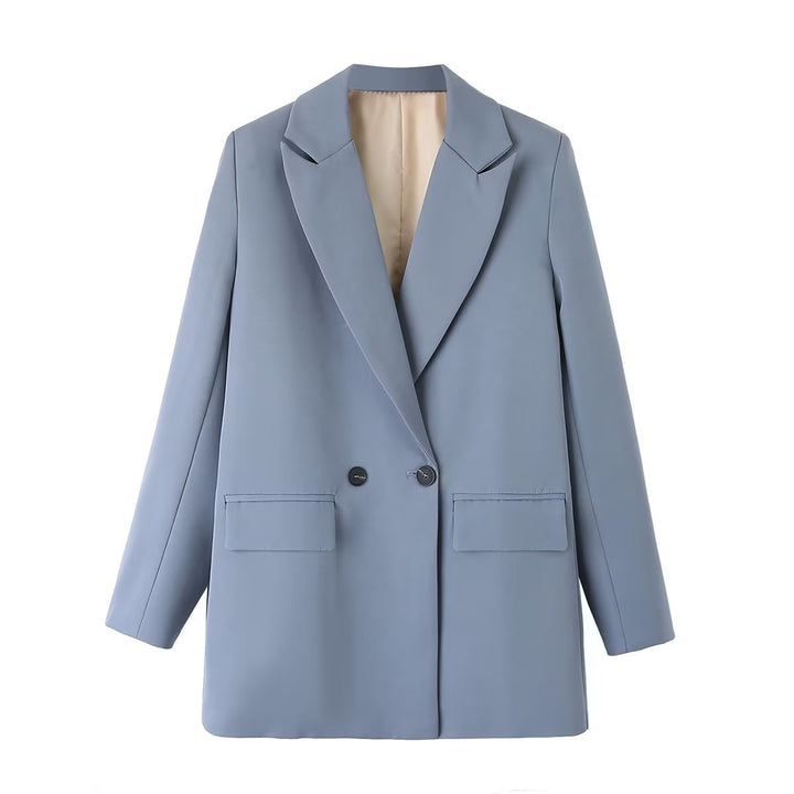 Damen Langer Oversize-Blazer mit markantem Revers, Pattentaschen und leichter Schulterpolsterung Drune