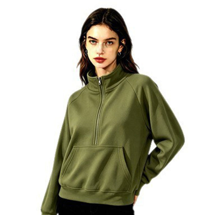 Damen Sportlicher Kapuzenpullover mit Stehkragen Drune